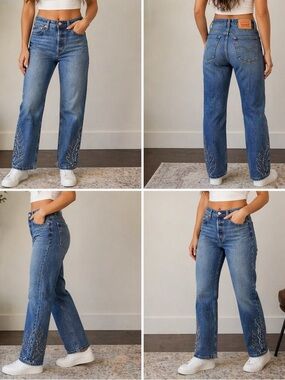 Levi’s 501 Curve Studded Jeans Size 28 Medium Wash Straight Leg Vintage Style